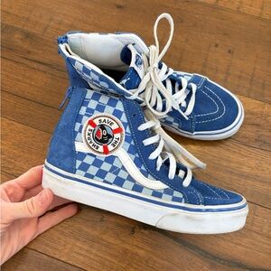 Vans Off The Wall Save The Sharks Shark Week Hi Zip Skate Shoes Blue Kid Sz 2